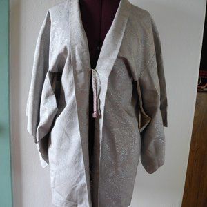 50s White & Silver Haori Kimono Jacket Robe Silk